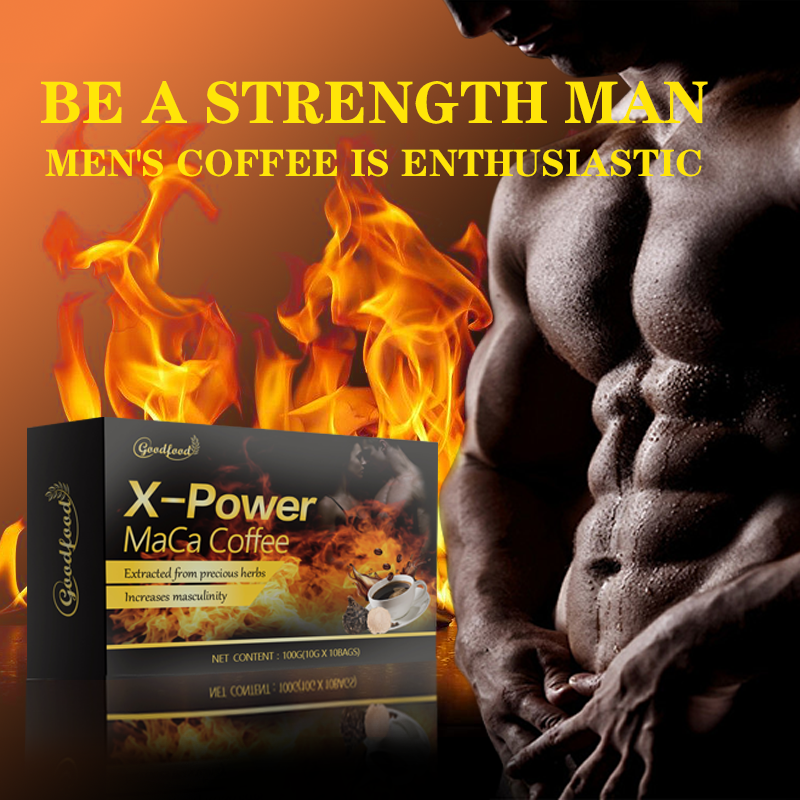 Café Instantáneo de Chocolate con Energía Man X Power para Hombres Marca Privada Riñón Maca Ginseng Suplemento Dietético Fruta Aumento de la Vitalidad