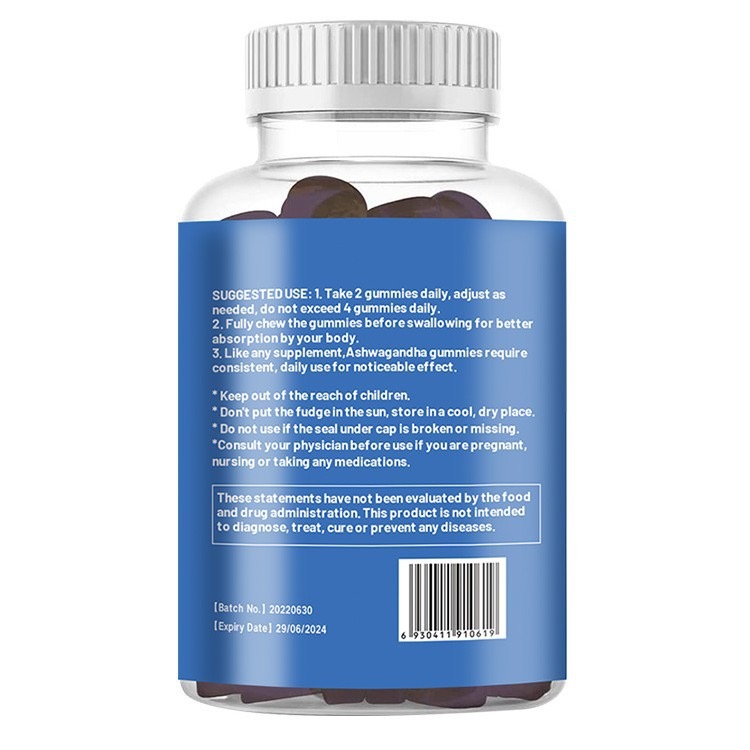 Cápsulas de Ashwagandha de marca privada para alivio del estrés en adultos, suplementos antiansiedad y para dormir, gomitas de caramelo, extracto de raíz