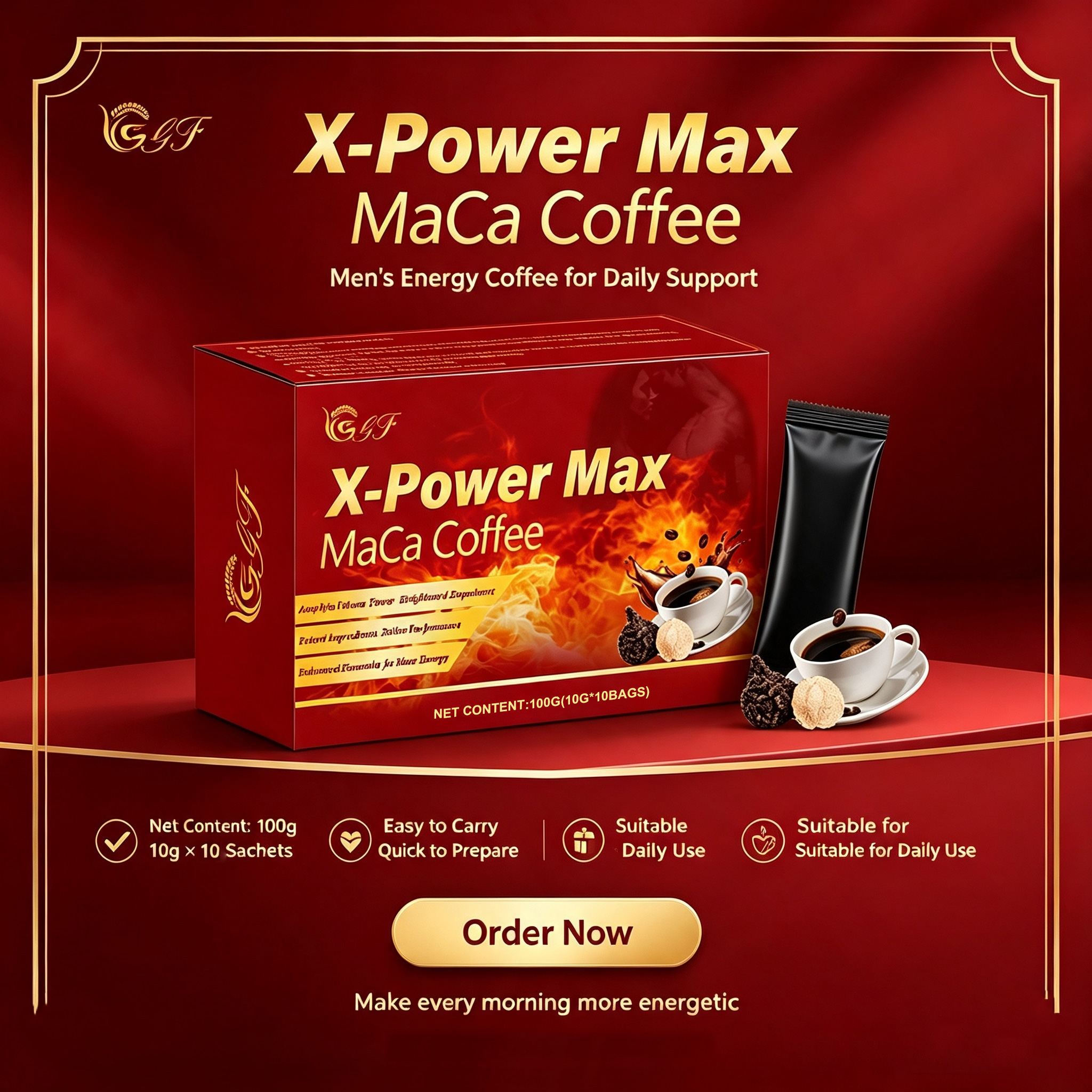 Café Maca X Power de venta caliente, producto de cuidado de la salud de alta calidad para la energía masculina y la fertilidad, café instantáneo en caja, bolsa y empaque