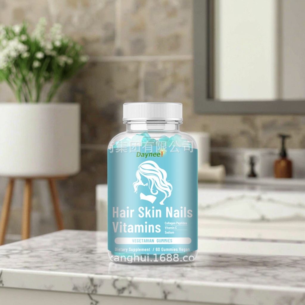 Vitaminas veganas en gominolas para cabello, piel y uñas con péptidos de colágeno - soporte nutricional diario de 60 unidades