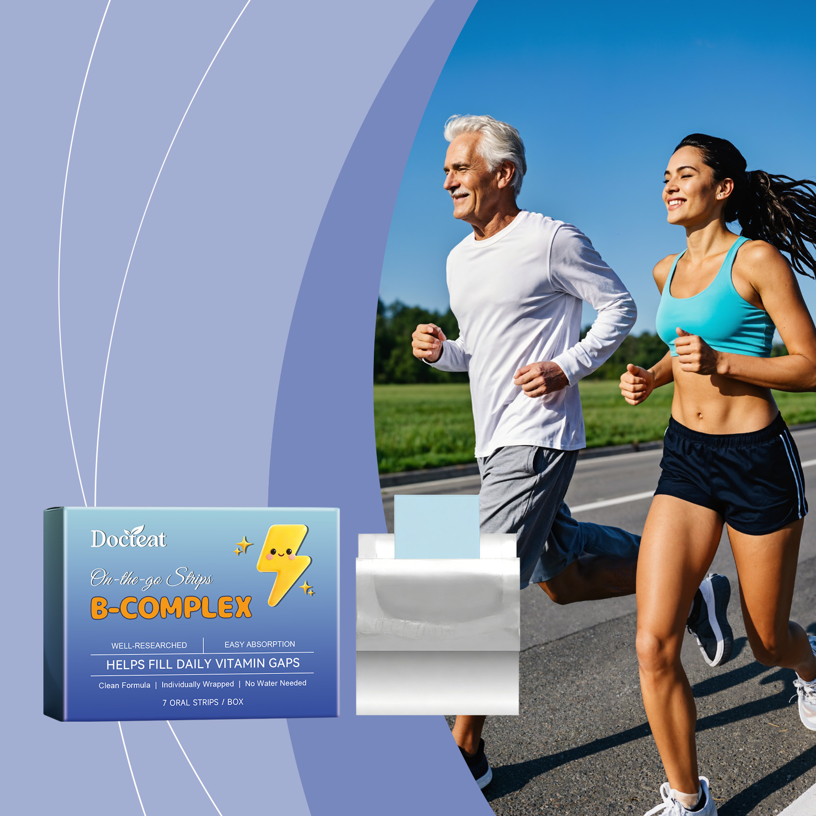 Docteat Compuesto de Vitamina B Tabletas Instant&aacute;neas Port&aacute;tiles Mejoran la Memoria el Sue&ntilde;o 7 Tiras Orales/caja Ricas en Ingredientes Saludables Para el Cuerpo