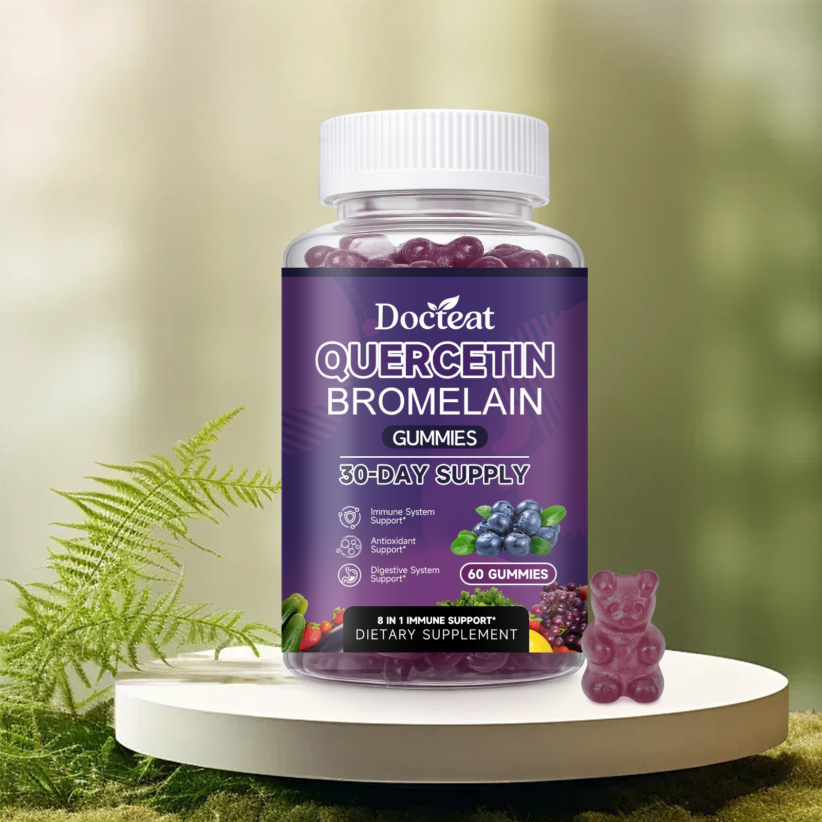 Suplemento diet&eacute;tico en gomitas antioxidante premium 8 en 1 con quercetina y bromelina para gomitas inmunol&oacute;gicas y digestivas diarias