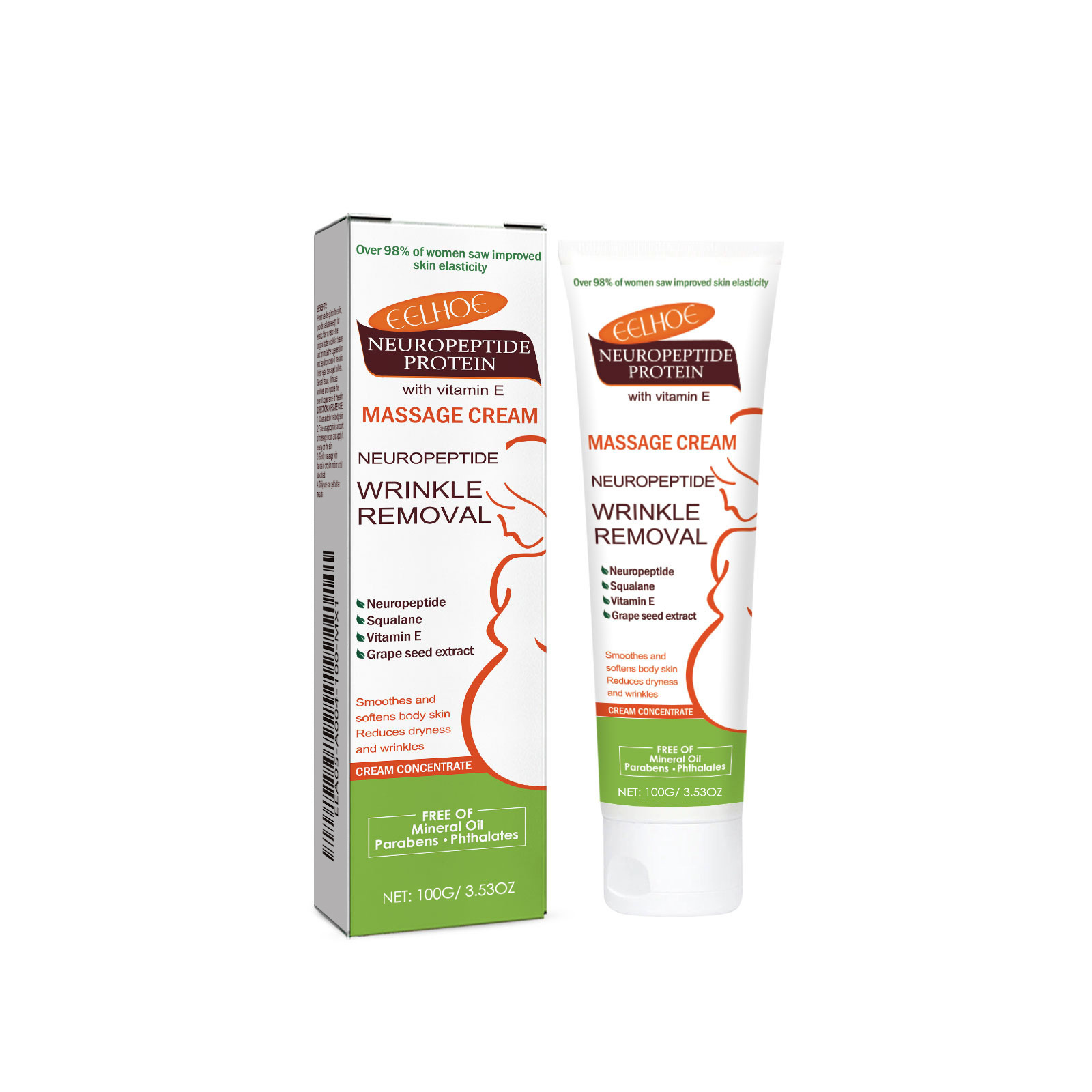 Crema de masaje corporal con neurop&eacute;ptidos y prote&iacute;nas con escualano y vitamina E, hidrataci&oacute;n suave para el cuidado corporal, 100 g, alisa la piel