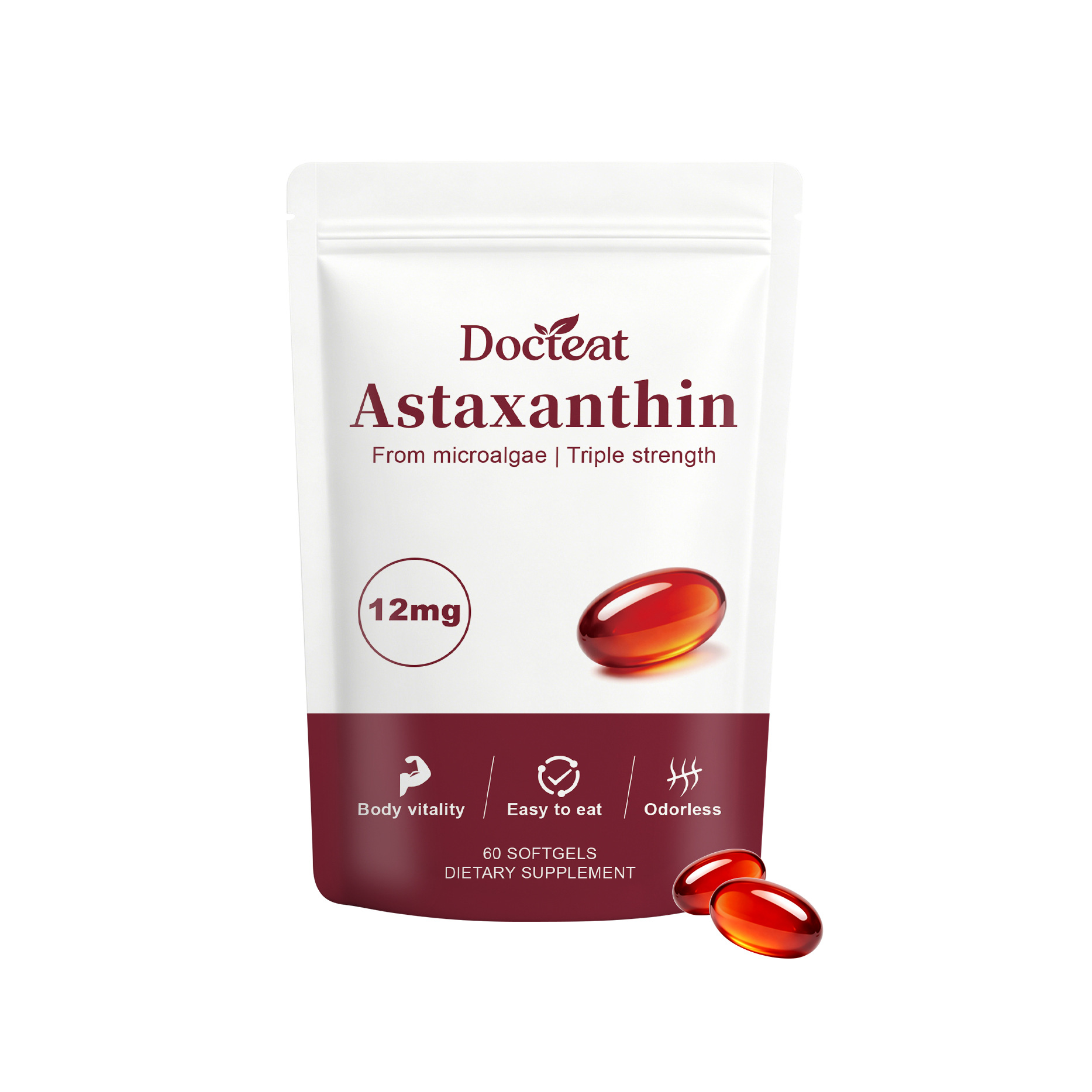 Softgels premium sin olor y f&aacute;ciles de tragar con astaxantina natural de microalgas para la ingesta diet&eacute;tica diaria